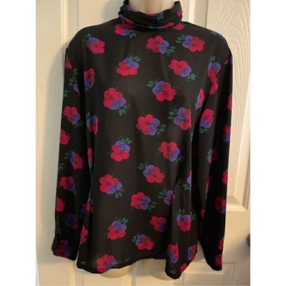 Pendleton Sheer Black Long Sleeve Blouse with Floral Pattern. Size Small - Picture 4 of 4
